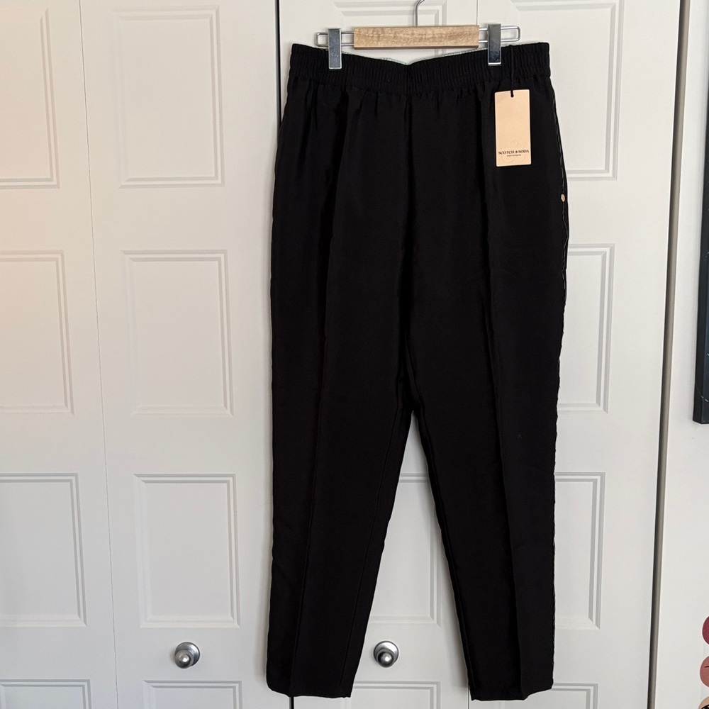 Scotch & Soda Black Elastic Waist Tapered Trousers ‘Dance All Night’
